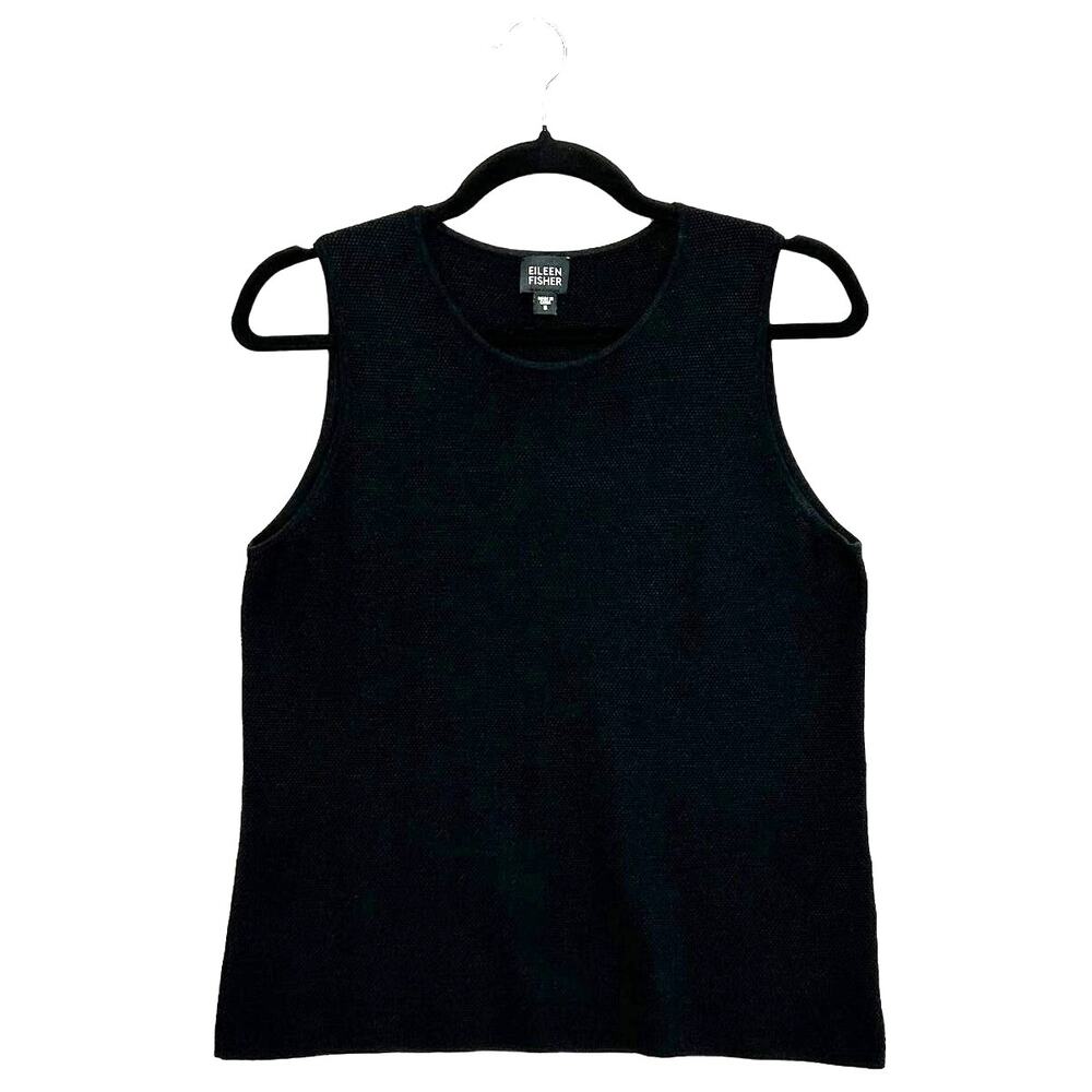 Eileen Fisher Silk Blend Sleeveless Top Women's Sz S Black Textured Stretch